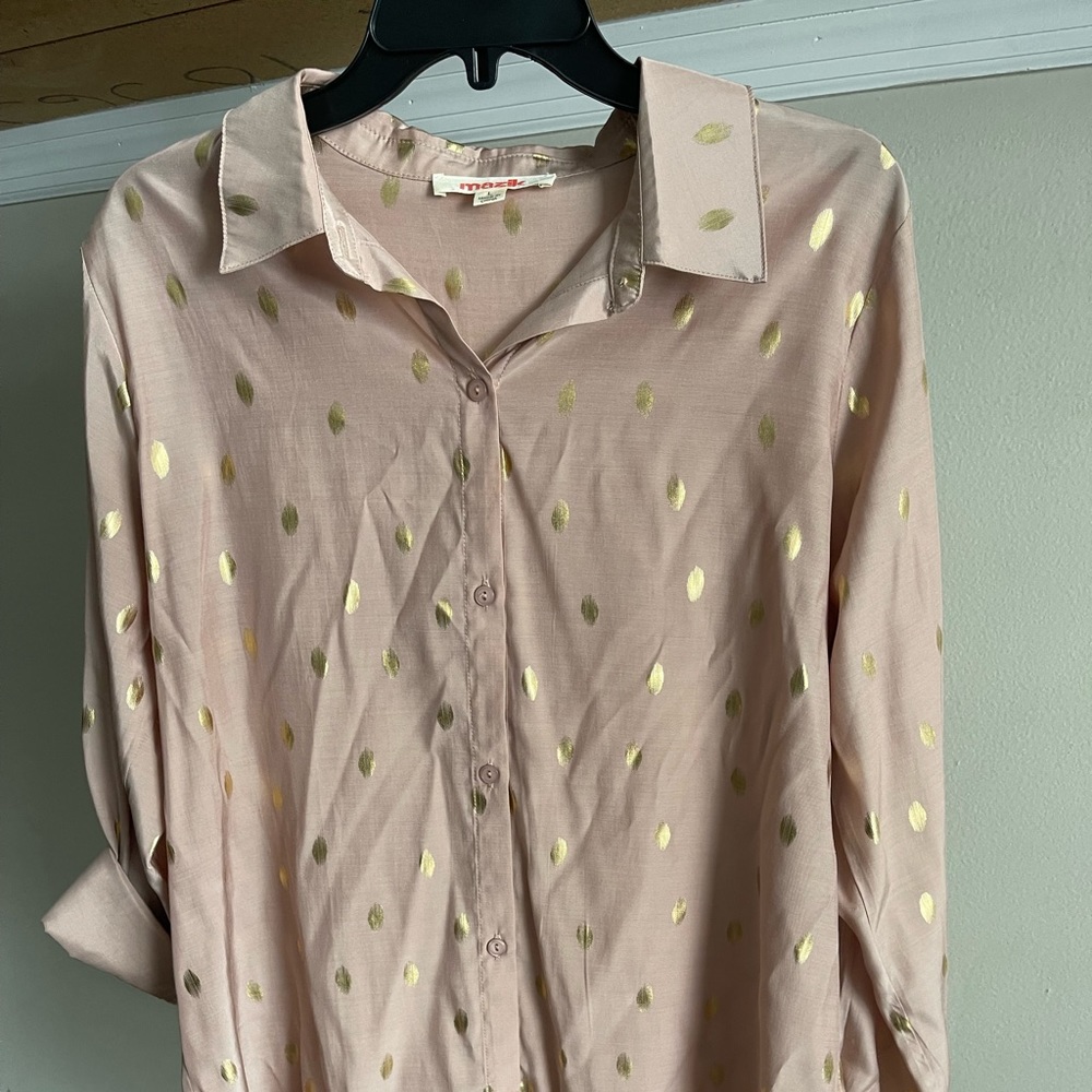 Mazik pink blouse with metallic gold polka dots
